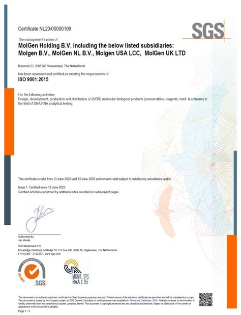 MolGen Is ISO 9001 2015 Certified MolGen