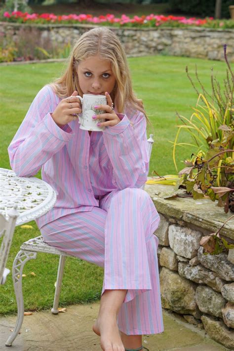 Ladies Pyjamas In Fine Cotton Candy Stripe The Pyjama House