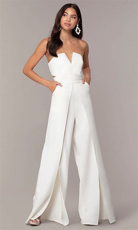 Strapless V Neck Jumpsuit With Wide Wrap Legs Fancy Jumpsuit