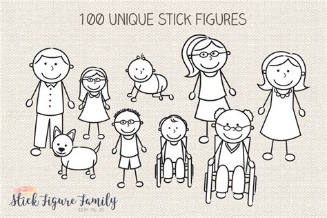 Stick Figure Family Clipart | Figura con palos, Abuelos para colorear ...