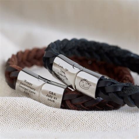 Personalised Mens Woven Leather Bracelet Lisa Angel