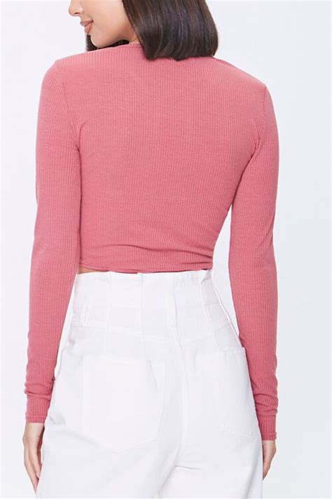 Ribbed Tie Front Crop Top