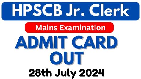 HPSCB Jr Clerk 2024 Mains Admit Card Out Exam On 28th July 2024