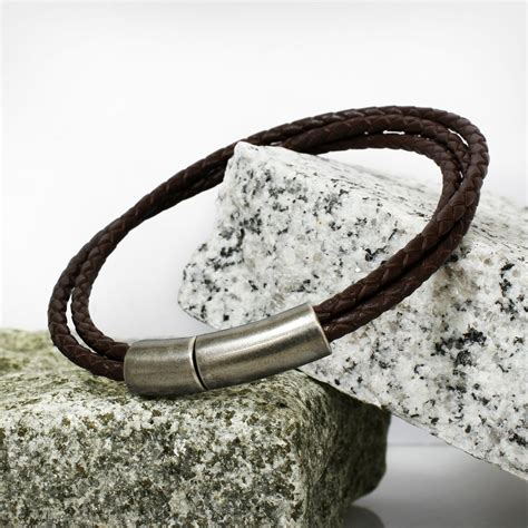 Multi Strand Brown Leather Bracelet With Stainless Steel Clasp Cerrone