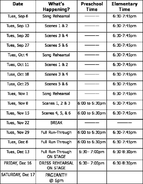 Rehearsal Schedule - FUMC Christmas Pageant