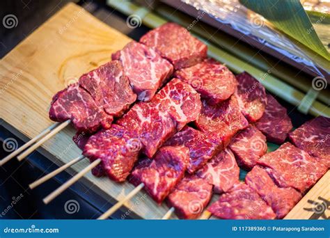 Raw Beef Fresh Japanese Wagyu Beef At Tsukiji Fish Market In Tokyo