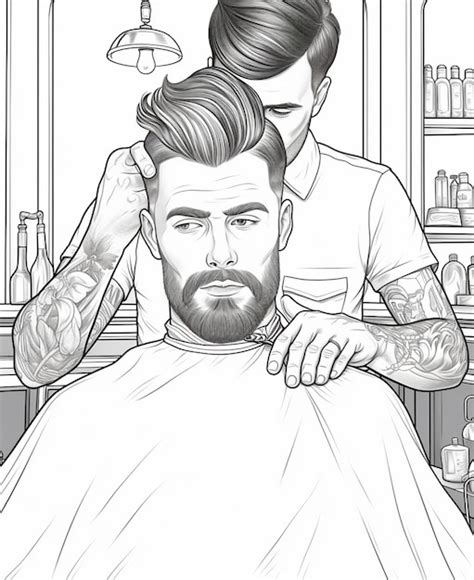 Premium Photo A Coloring Page Of A Man Getting His Hair Cut By A