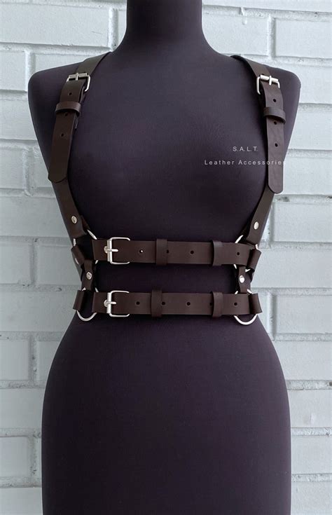 Harness With Double Belt Dark Brown Leather Harness Women Etsy