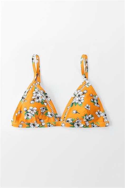 Yellow Floral Triangle Bikini Top