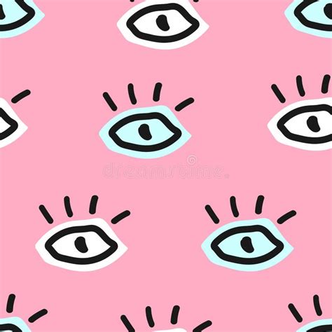 Cool Seamless Pattern With Eyes Drawn By Hand Sketch Doodle Stock