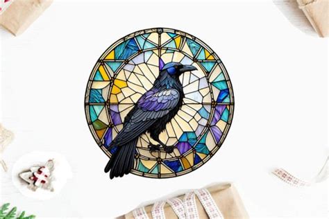 Round Raven Stained Glass Clipart PNG Graphic By Watercolor Design