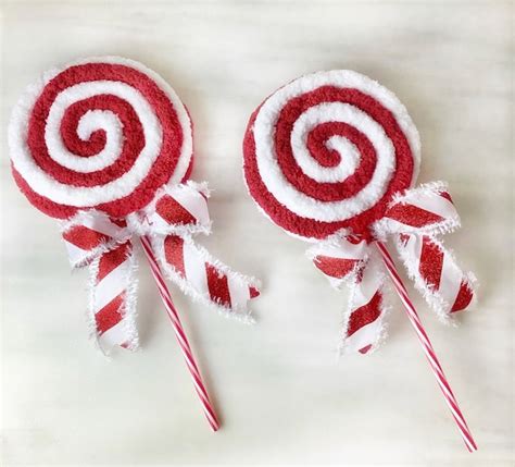 Faux Fuzzy Peppermint Candy Cane Christmas Lollipop Etsy