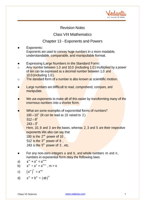 Exponents And Powers Class 7 Notes Cbse Maths Chapter 13 [pdf]