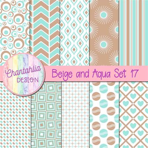 Free Beige And Aqua Digital Papers With Various Patterns