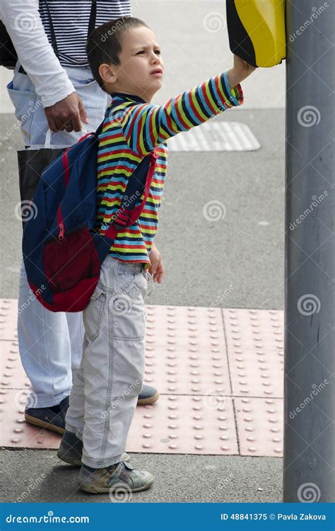 Child At Pedestrian Road Crossing Stock Image Image Of Road Sidewalk