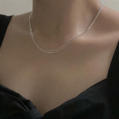 S925 Sterling Silver Chain Simple Sparkling Three Layer Design Flash