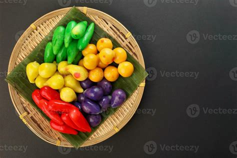 Colourful Luk Chup Look Choop Tadeonal Thai Desert Sweets Candy Creatve