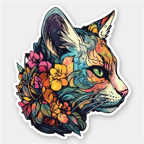 Colorful Floral Cute Cat Art Sticker | Sticker art, Cat art, Cat stickers