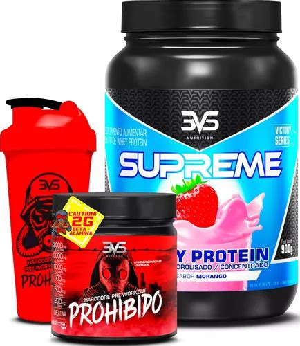 Whey Protein 3w Supreme 900g Pré Treino Prohibido 360g Sabor Morango