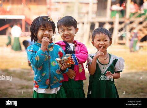 Three Burmese Children Aged 6 9 Years Kay Lar Village School Inle