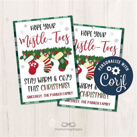 Printable Editable Mistle Toes Christmas Sock Gift Tag Sock Etsy