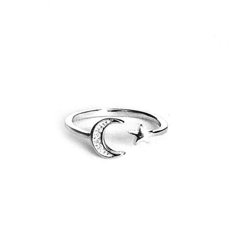 Moon And Star Ring Star Ring Moon Ring Silver Mooncz Ring Dainty