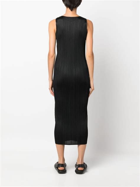 Pleats Please Issey Miyake Sleeveless Pleated Midi Dress Black Farfetch