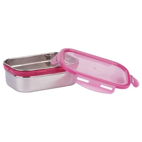 Amson Elegant Rectangular Steel Container Ml With Pink Plastic Lid