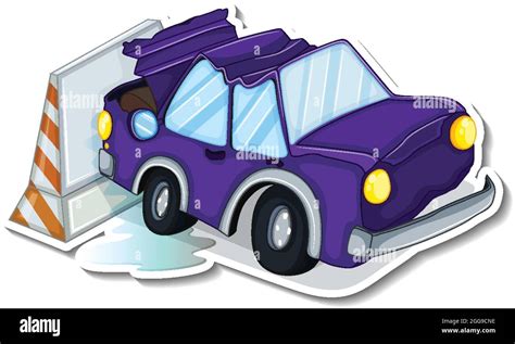 Sticker Design With Wrecked Car Isolated Illustration Stock Vector