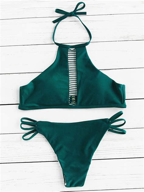 Shop Ladder Cutout Halter Bikini Set Online SheIn Offers Ladder Cutout