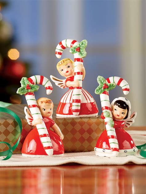 Ceramic Candy Cane Girl Angel Trio Vintage Christmas Crafts Vintage