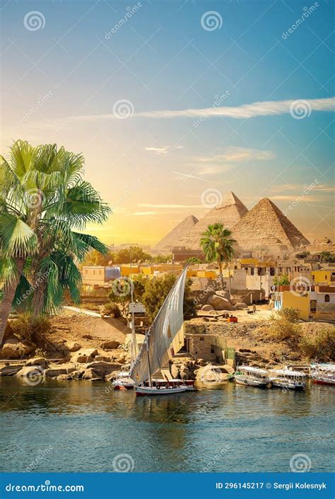 Nile and pyramids stock image. Image of city, tourist - 296145217