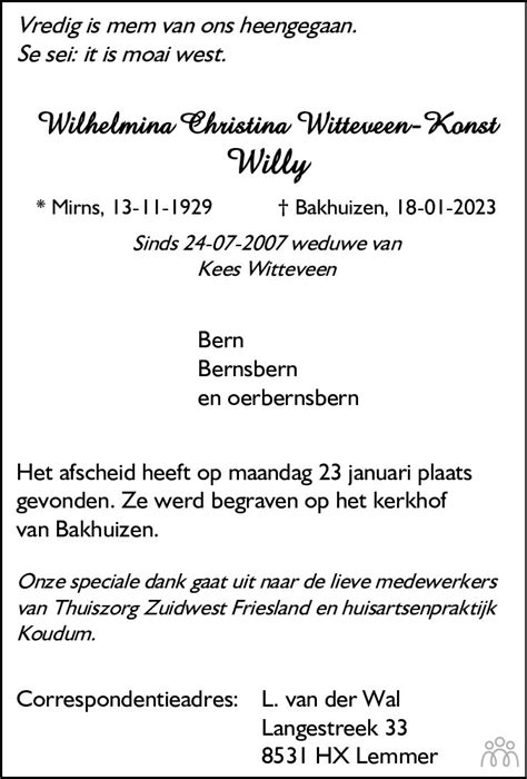 Wilhelmina Christina Willy Witteveen Konst 18 01 2023