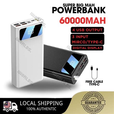 60000mah Power Bank 4 Output 3 Input Fast Charging External Battery