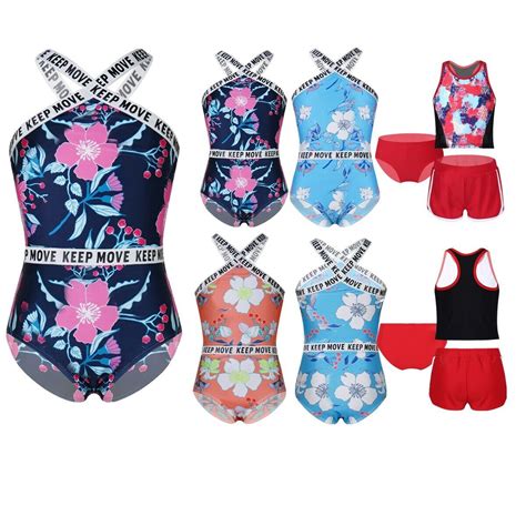 Kind Mädchen Tankini Bikini Badeanzug Blumendruck Rashguard Bademode