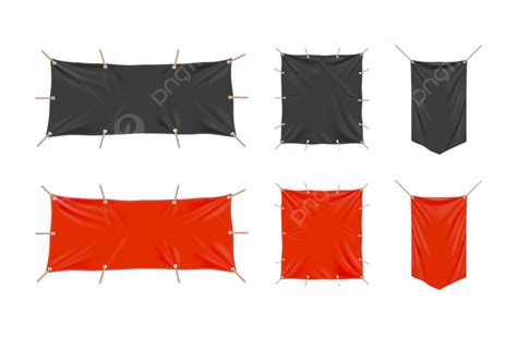 Red And Black Pennants And Banners Isolated On White Background