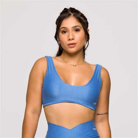 Top Feminino Azul Fitness Poliamida Academia Arco Costas Abertas Lot