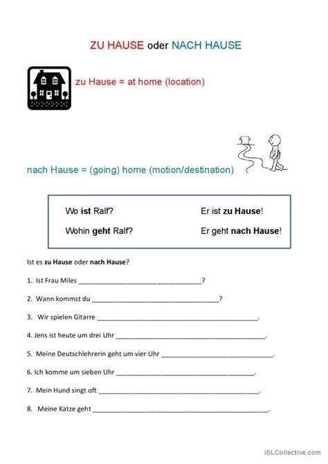 zu Hause oder nach Hause Deutsch DAF Arbeitsblätter pdf doc