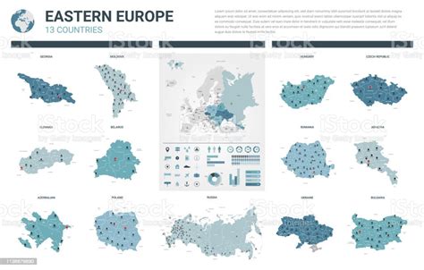 向量映射集 高詳細的東歐國家的13地圖與行政區劃和城市政治地圖 歐洲大陸地圖 世界地圖 地球 資訊圖元素向量圖形及更多地圖圖片 Istock