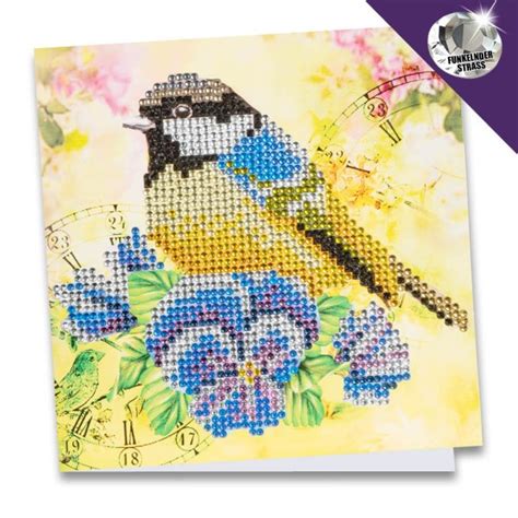 Diamond Painting Grußkarte Strass Kanne mit Stiefmütterchen 16cm x