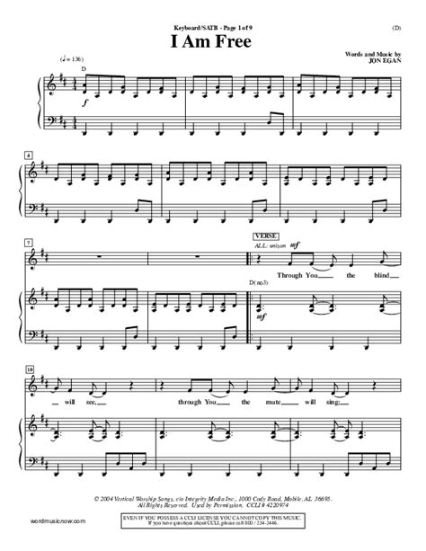 I Am Free Sheet Music PDF (Jon Egan) - PraiseCharts