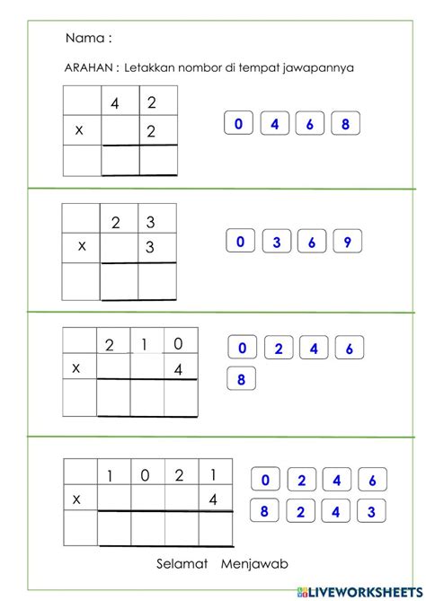 Darab Dalam Bentuk Lazim Tahun Worksheet Malay Language Workbook