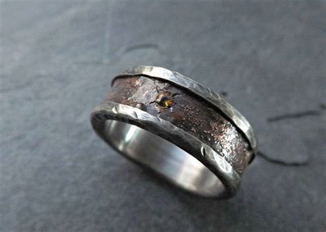 Bronze Wedding Band Silver Rustic Mens Wedding Ring Personalized Mens