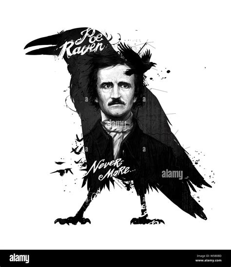 Edgar Allan Poe Drawing On Isolated White Background For Print And Web