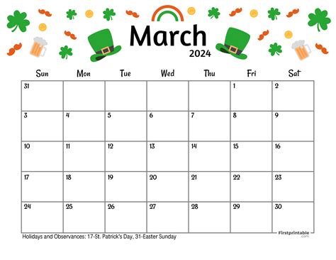 Free Printable And Fillable March Calendar 2024