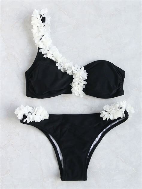 Contrast Flower Embellished One Shoulder Bikini Set Artofit