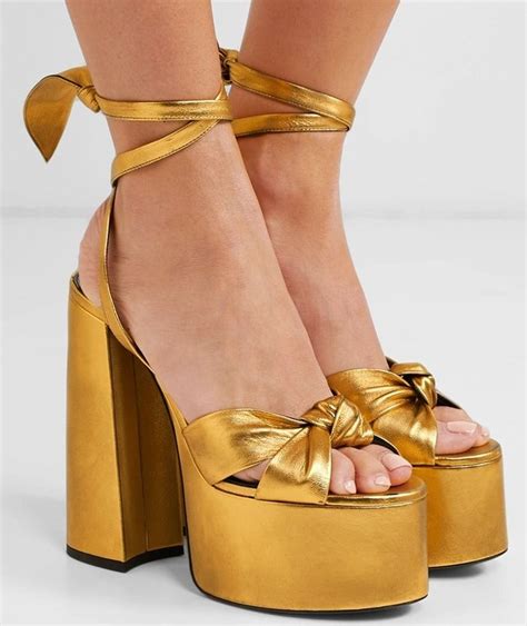 Gold Paige Metallic Leather Platform Sandals Womens High Heels