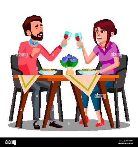 Young Couple Drinking Wine From Glasses In A Restaurant Vector