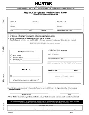 Fillable Online Hunter Cuny Major Certificate Declaration Form Hunter