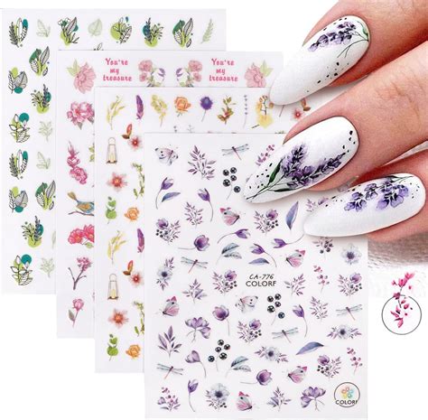 Sheets Nagelsticker Blumen D Nail Art Stickers Nageldesign